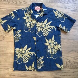 Vintage RJC Blue Hawaiian Shirt Size S Short Sleeve Button Up Mens Top Pineapple